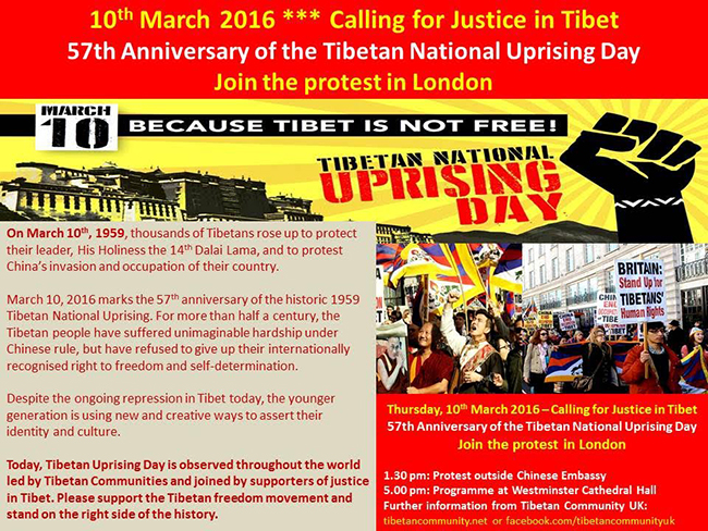 10th March 2016 - 57th Anniversary of the Tibetan National Uprising Day in London - Tibetan Community UK Tibetan Community UK
